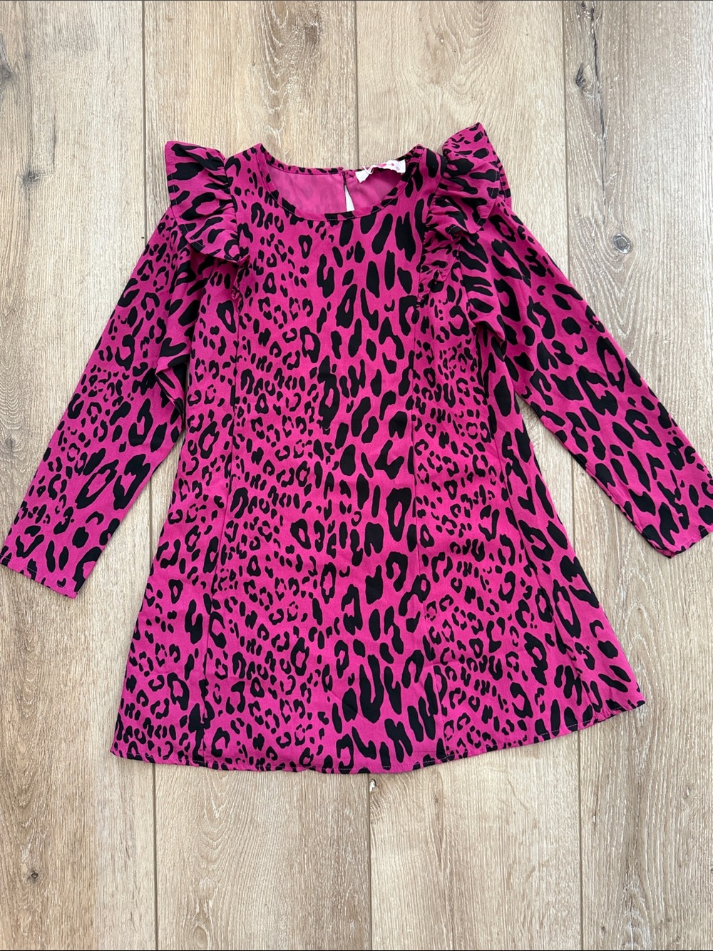 Buddy Love Hot Pink and Black Leopard Ruffle Shoulder Dress